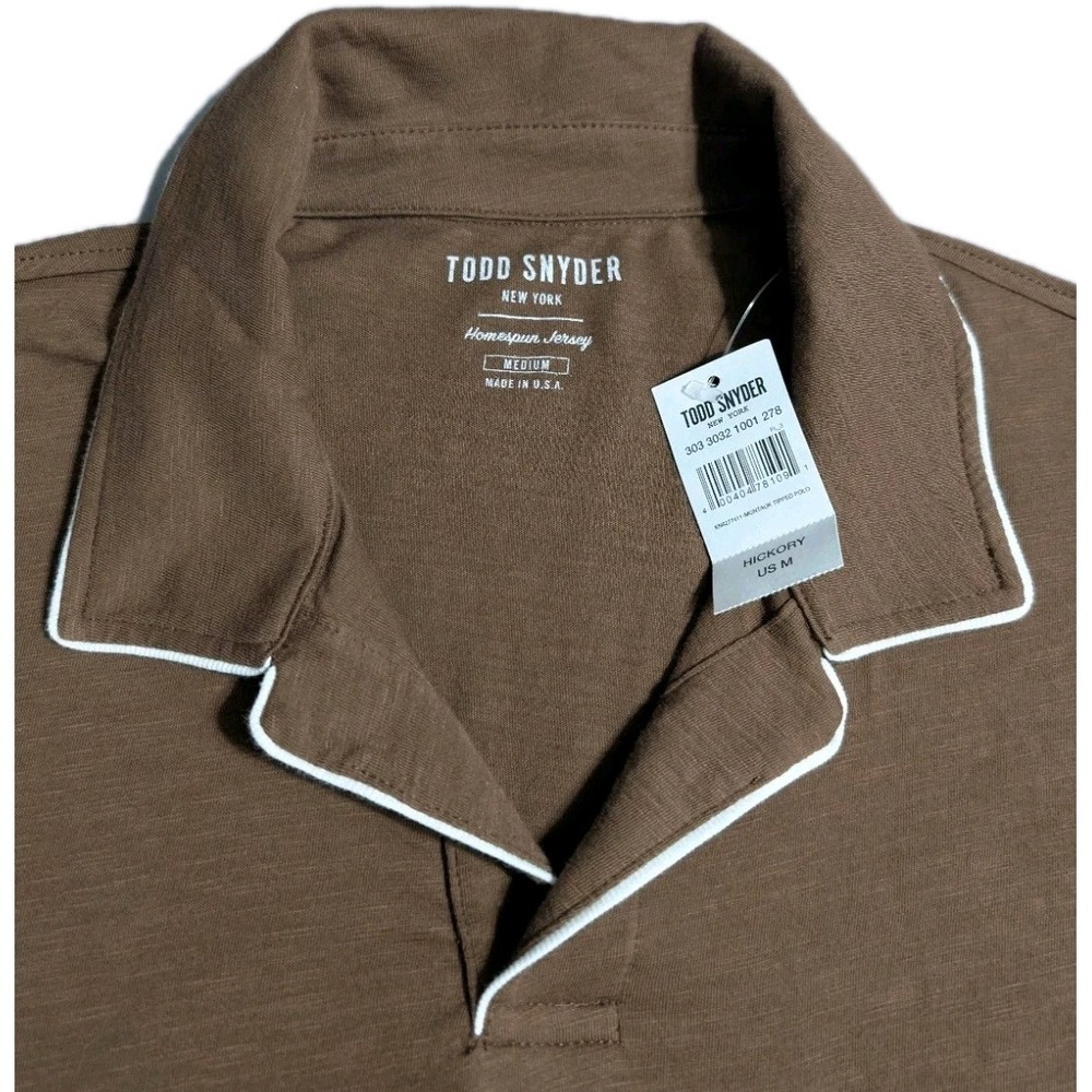 Todd Snyder Homespun Jersey Montauk Polo Brown Hickory Tipped Pocket M USA Made - Picture 4 of 8